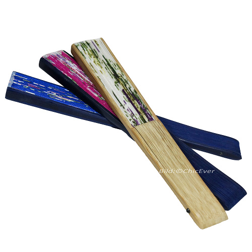 Fächer Handfächer Bambus Seide blau pink Blumen 6942